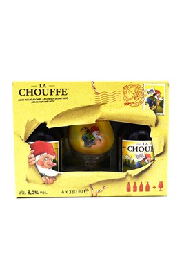 La Chouffe Geschenkkoffer 4x33cl+Glas